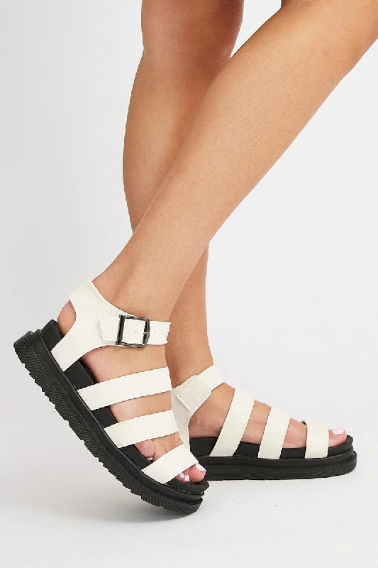 Sandals with soft design-White Strap Flat Sandals