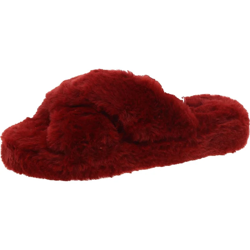 Slippers with cushioned soles-Soffi Womens Faux Fur Flat Slide Slippers