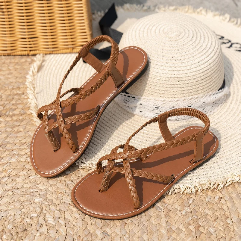 Sandals for casual finish-Summer Woven Plus Size Flip-Flops Flat Sandals